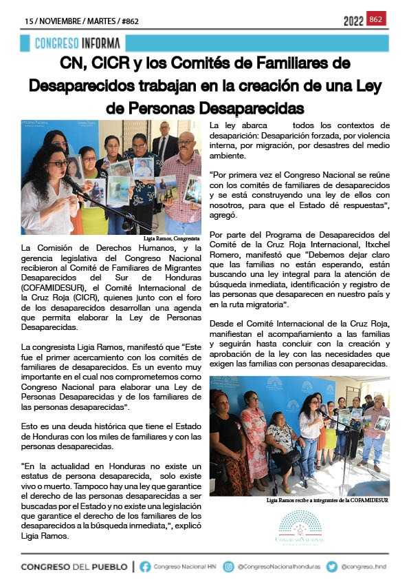 CN, CICR y los Comités de Familiares de Desaparecidos trabajan en la creación de una Ley de Personas Desaparecidas